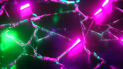 Poster - Neon glow on broken glass texture with sharp fragments