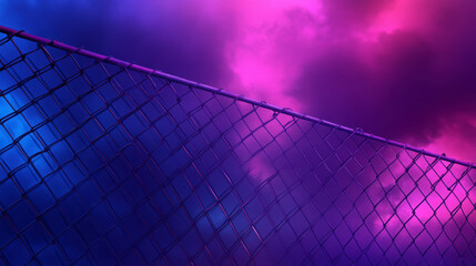 Poster - Neon chain link fence with vibrant dark background for modern design