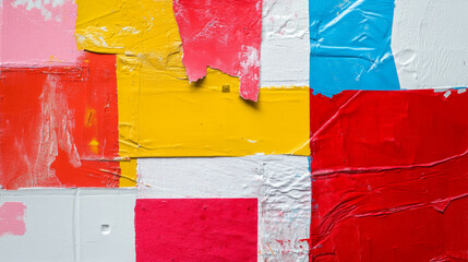 Poster - Abstract canvas texture with colorful paper collage elements for creative design projects