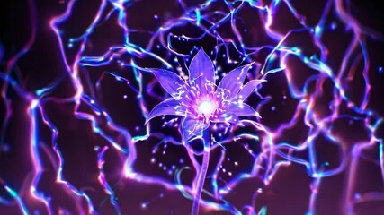Poster - Blooming electric flower radiates vibrant plasma filaments, creating a mesmerizing spectacle of energy and light amidst the vastness of deep space