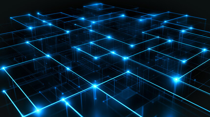 Poster - cybernetic grid: abstract digital rendering of interconnected glowing nodes forming a complex networ