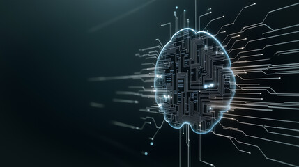 Poster - AI Brain: Futuristic digital brain representing artificial intelligence, network, and technology, showcasing data processing and innovation in a clean, modern aesthetic.