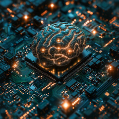 Poster - artificial intelligence brain: an illuminated brain, symbolizing artificial intelligence and technol