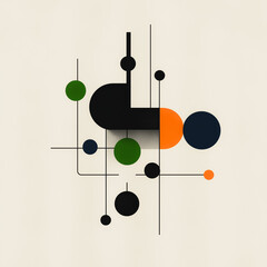 Poster - Abstract Geometric Composition: A dynamic visual of geometric shapes. Lines intersect with circles in a modern and minimalist design, creating a sense of balance and visual interest.
