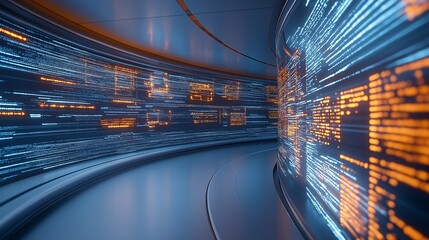 Fototapete - Digital tunnel with glowing data streams showcases modern technology and futuristic design
