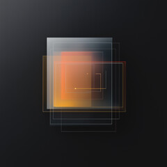 Poster - Abstract Geometric Composition: Modern, minimalist abstract design with layers of overlapping translucent squares, displaying a vibrant blend of orange and gray tones.