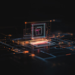 Fototapete - Microchip Illuminated: An abstract visualization of a microchip, glowing with intricate circuits and patterns, symbolizes the cutting edge of modern technology and its digital intricacies.