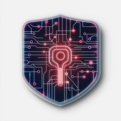 Poster - Digital Fortress: A luminous, futuristic shield design, a symbolic representation of digital security, protection, and data encryption, conveying the essence of cybersecurity in the technological age.