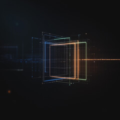 Poster - Geometric Abstraction: A vibrant composition of interconnected digital cubes forming a futuristic structure, bathed in light, symbolizing technology and innovation. 
