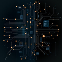 Poster - Digital Nexus: An abstract representation of a central processing unit, intricate circuits and interconnected components. this graphic art illustrates the complex network. 