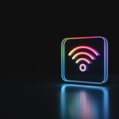 Poster - Wi-Fi Connection Icon: Illuminated Wi-Fi symbol glows against dark background, representing wireless internet access and connectivity.