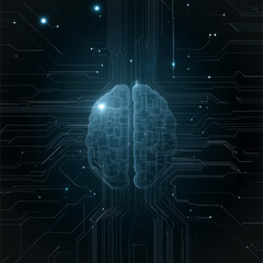 Poster - Neural Network: Human brain superimposed on a circuit board, symbolizing artificial intelligence, neural networks, deep learning, and the intersection of biology and technology.