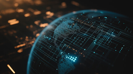 Poster - Global Digital Network: A captivating image of the Earth enveloped in a intricate digital network, depicting the interconnectedness of the modern world.