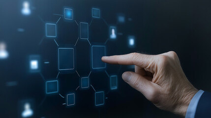 Aufkleber - Technology Interface: Close-up of a hand interacting with a digital interface, highlighting connectivity and technological advancements.