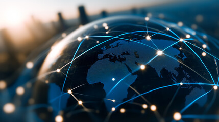 Aufkleber - global connectivity: an artistic depiction of the earth, interwoven with luminous lines and points, 