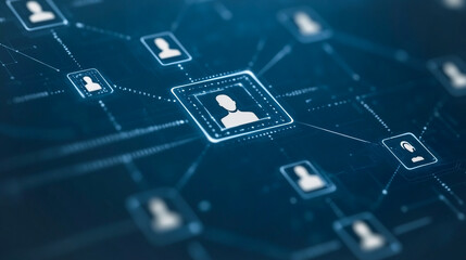 Poster - Interconnected Network: A visual representation of a network. Showcasing a web of connections linking user icons, set against a modern, high-tech background.