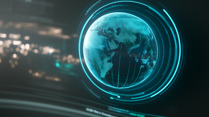 Poster - Global Connection: A luminous globe surrounded by glowing digital rings. Illustrating concepts of globalization and the digital age.