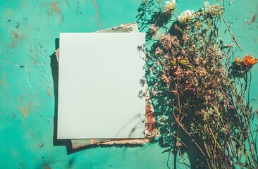 Poster - A square business card mockup is showcased in a scene with natural overlay lighting that creates shadows on the leaves
