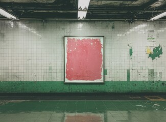 Poster - D rendering of a vertical underground billboard frame mockup
