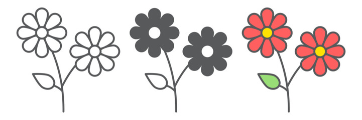 Aufkleber - flower icon collection, floral and nature, flower vector icon set, vector graphics, editable stroke 