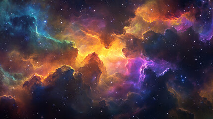 Wall Mural - nebula and stars in deep space, with a vibrant mix of colors and cosmic dust. ai generate.