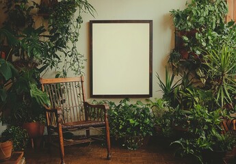Fototapete - A blank mockup picture is displayed on a white wall in a 3D rendering