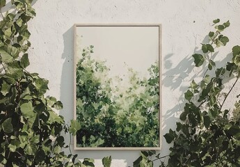 Fototapete - Blank mockup picture on a white wall, rendered in 3D
