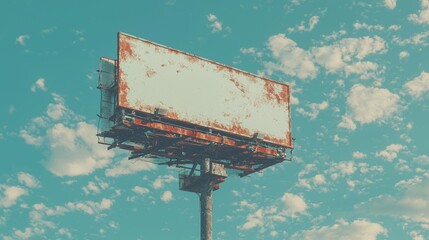 Poster - A blank commercial billboard stands against a cloudy afternoon sky, serving as a design template