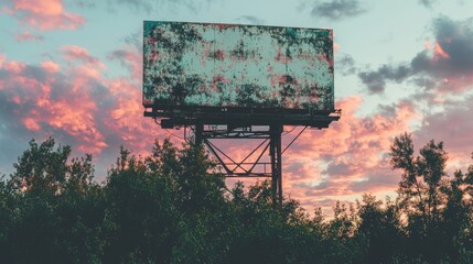 Poster - Design template for commercial billboards showcasing a blank outdoor sign with an overcast afternoon sky background