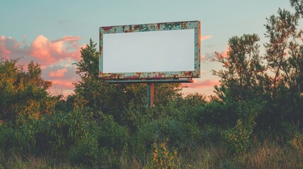 Poster - Mockup template featuring a blank outdoor sign positioned in front of a dusk sky for advertising purposes