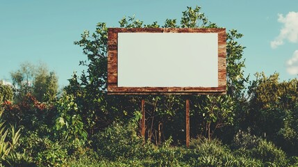 Poster - A blank outdoor sign stands against a hazy morning sky, serving as a design template for an advertising billboard