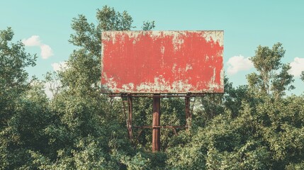 Poster - A blank outdoor sign, set against a cloudy afternoon sky, serves as a design template for an advertising billboard