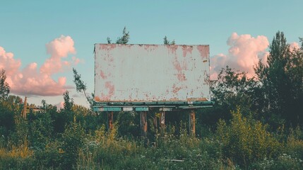 Poster - A sunset evening sky provides the backdrop for a large empty marketing billboard, offering a versatile mockup template