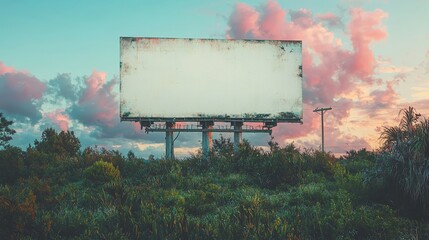 Poster - A blank outdoor sign set against a dusk sky serves as a mockup template for an advertising billboard