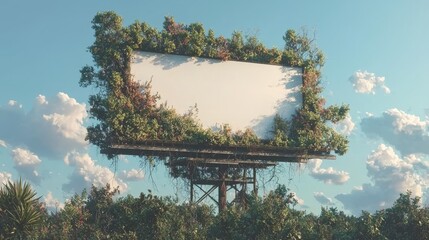 Poster - Against a cloudy afternoon sky, an empty outdoor sign is presented as a design template for billboard advertising