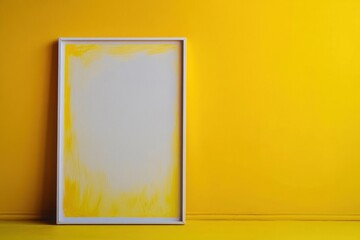 Fototapete - A framed artwork leans against a vibrant yellow painted wall