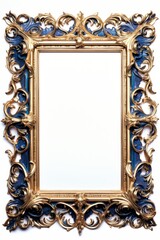 Wall Mural - blue gold renaissance frame vintage rectangle jewelry mirror.