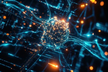 Poster - Network of interconnected nodes with glowing connections in a digital environment