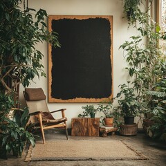 Fototapete - A minimalistic Scandinavian style home interior includes a mockup of a frame and a wall art picture poster