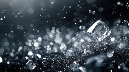 Poster - Sparkling diamond dust particles floating in the air, shimmering with multi-faceted reflections, isolated on a transparent background.