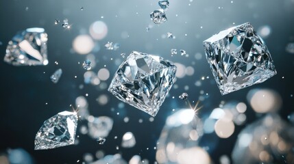 Poster - Sparkling diamond dust particles floating in the air, shimmering with multi-faceted reflections, isolated on a transparent background.