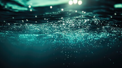Poster - Underwater bubbles rising slowly toward the surface, soft refractions of light creating a dreamlike atmosphere.