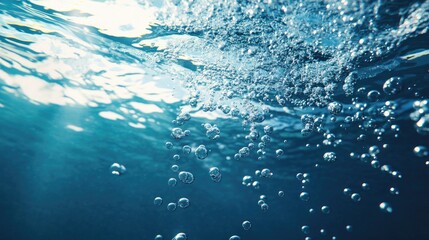 Poster - Underwater bubbles rising slowly toward the surface, soft refractions of light creating a dreamlike atmosphere.