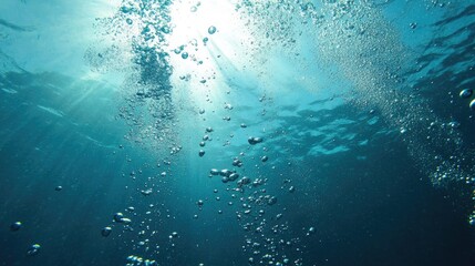 Poster - Underwater bubbles rising slowly toward the surface, soft refractions of light creating a dreamlike atmosphere.