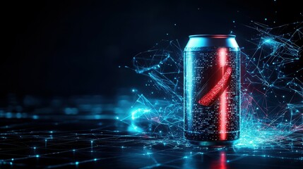 Poster - Futuristic can design with glowing elements set against a dark background.