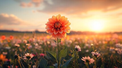 Sticker - Sunset dahlia field; flower sunset beauty