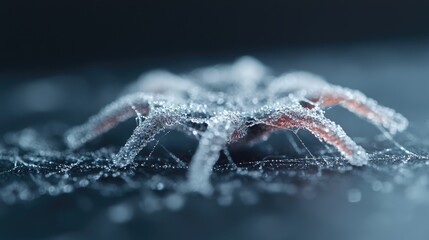 Frozen spider in intricate web. Macro close-up shot.  Possible use Nature photography
