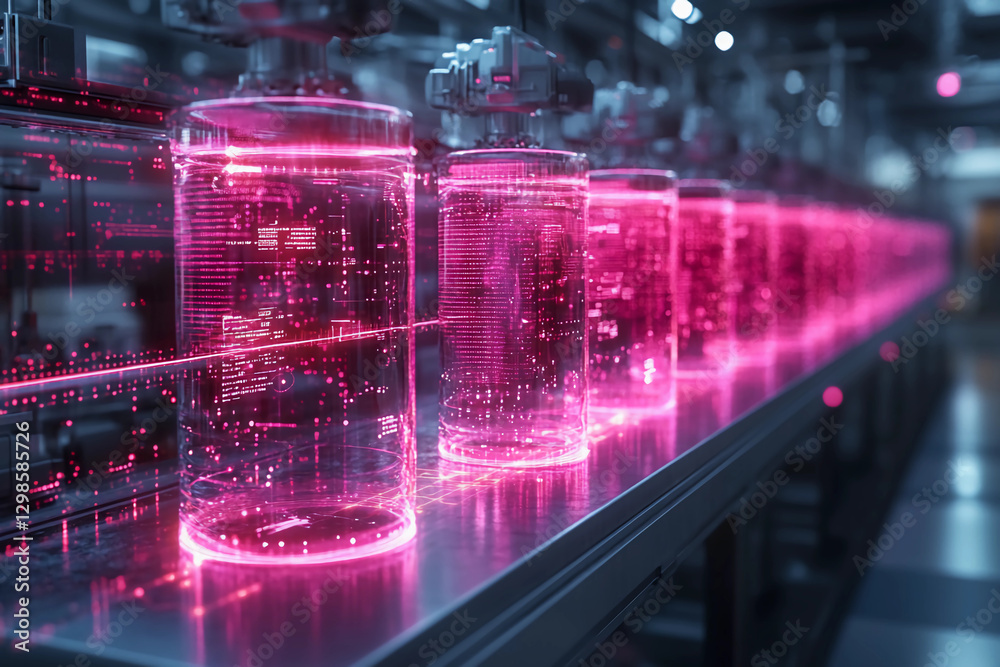 ภาพถ่าย Stock Futuristic laboratory with holographic displays, quantum ...