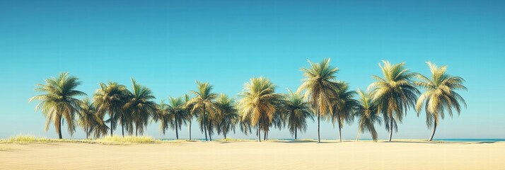 Aufkleber - Lush palm trees line a serene beach with clear blue skies in a tropical paradise setting. Generative AI