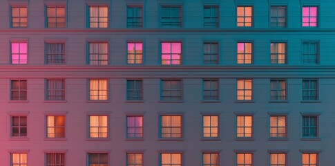 Poster - the nighttime appearance of a sleek skyscraper facade is marked by seamless integration of windows a